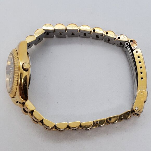 VTG GENEVE Women's Watch 25MM Gold Case Bracelet Black Dial Date 7" New Battery - Picture 11 of 12